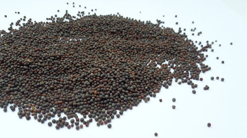High angle view of roasted coffee over white background