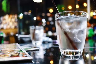 Close-up of beer in glass on table