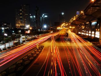 Light trails on road at night