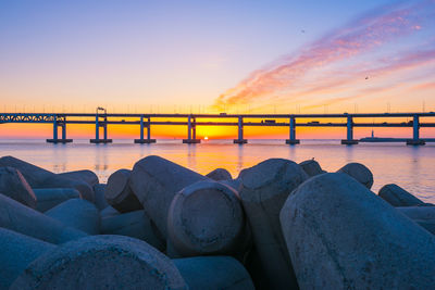 Scenic view of sea against clear sky during sunset