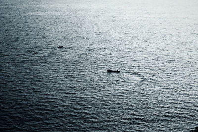 High angle view of a boat in calm sea