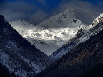 Scenic view of snowcapped mountains against sky