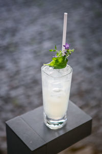 Close-up of beer glass on table