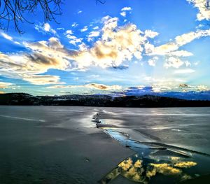 Scenic view of beach against sky during sunset