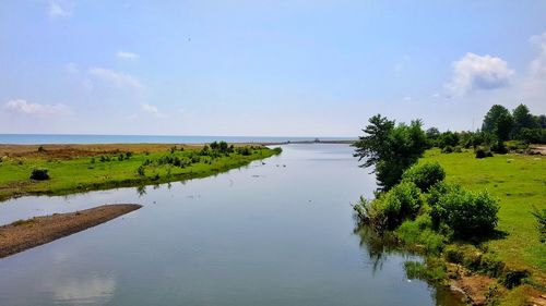 Scenic view of lake against sky