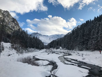 Scenic view of snowcapped mountains against sky