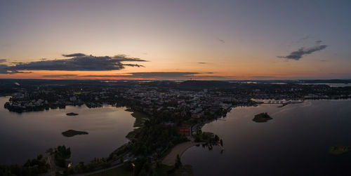 Aerial view of cityscape against sky during sunset