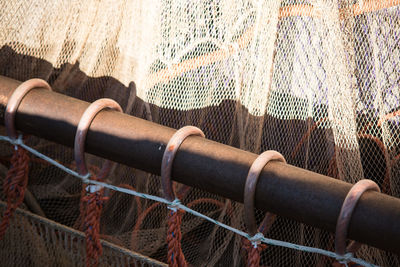 Close-up of metal fence against blurred background