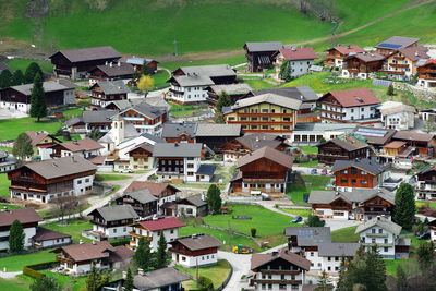 High angle view of buildings in town