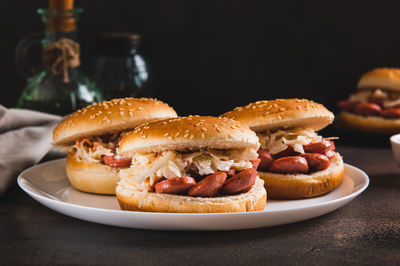 Close-up of burger in plate on table