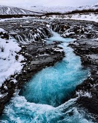 Scenic view of waterfall in winter