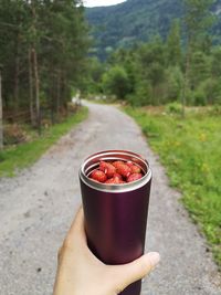 Midsection of person holding ice cream on road