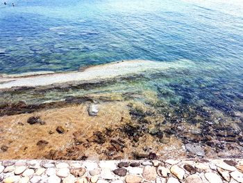High angle view of stones on beach