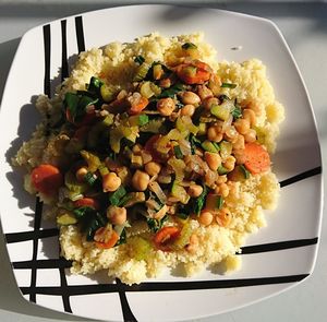 High angle view of vegetables in plate