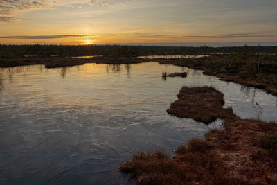 Scenic view of lake against sky during sunset