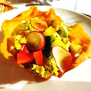 Close-up of breakfast served in plate