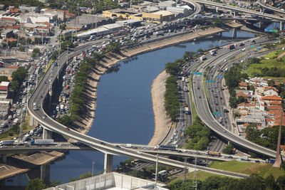 High angle view of bridge over city