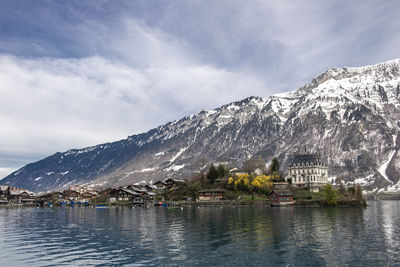 Scenic view of snowcapped mountain against sky