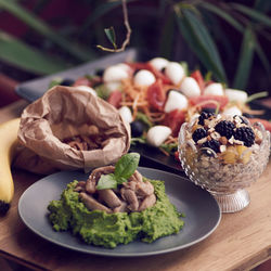 Close-up of food in plate on table