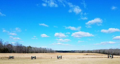 Scenic view of field against blue sky