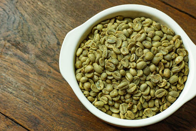 High angle view of rice in bowl on table