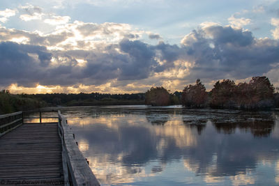 Scenic view of lake against sky during sunset