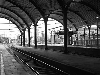 Railroad station platform in city