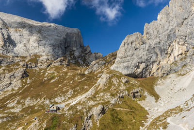 Panoramic view of rocks and mountains against sky