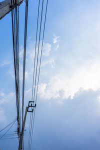 Low angle view of electricity pylon against sky