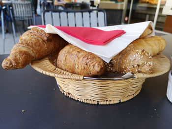 Close-up of breakfast served on table