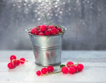 Close-up of red berries on table