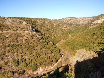 Scenic view of landscape against clear blue sky