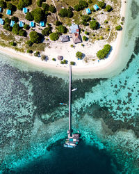 High angle view of ship on sea shore