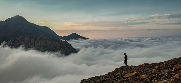 Scenic view of mountains against sky during sunset