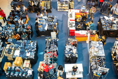 High angle view of market stall on street