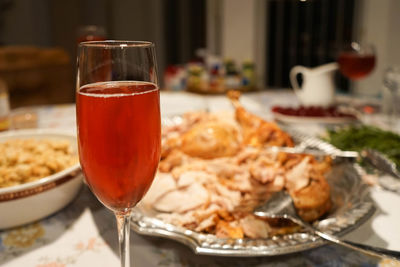 Close-up of drink served on table