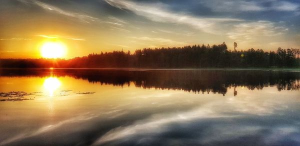 Scenic view of lake against sky during sunset