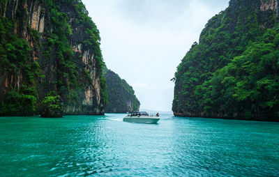Scenic view of bay against sky