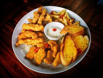 High angle view of serving food in plate
