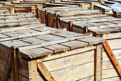 Full frame shot of wooden boxes