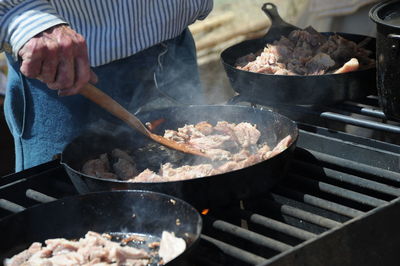 Dutch oven cooking outdoors in the country.