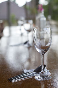 Close-up of wine in glass on table