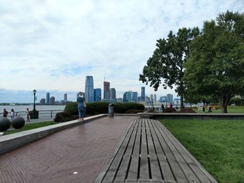 View of park with buildings in background