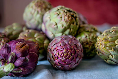 Close-up of purple flowers on table