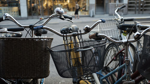 Close-up of bicycle on street