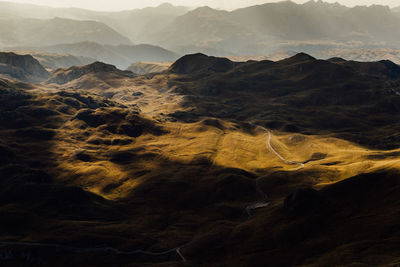 Scenic view of mountains during sunset