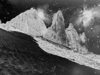 Close-up of rock formation in sea during winter