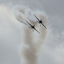 Low angle view of airplane in sky