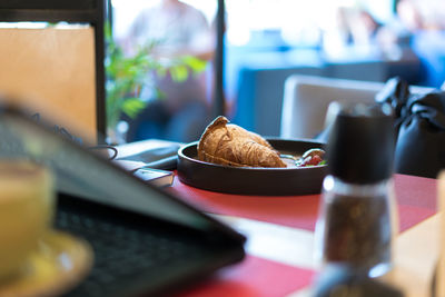 Breakfast served on table in cafe