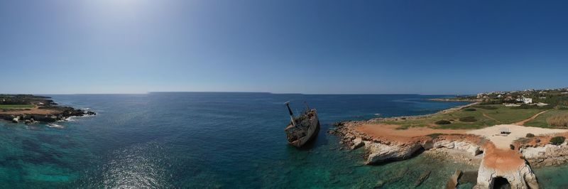 Panoramic view of sea against clear sky shipwreck edro 3